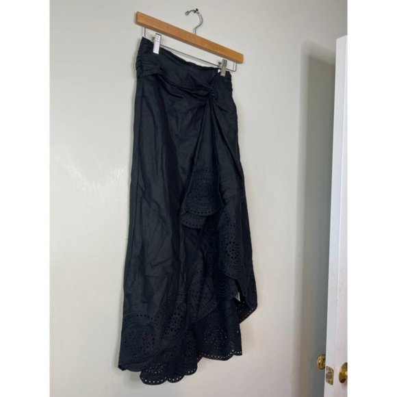 A.L.C Heather Linen Eyelet High Low Midi Skirt Women's Black Size: 0 NWT - Picture 3 of 8